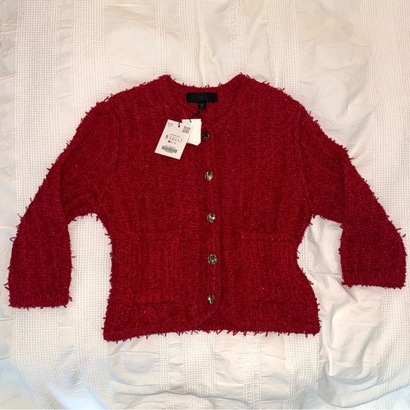 NWT Zara Knit Cardigan Red Gold Buttons Sweater Top Small New 4192/006 Classy - Picture 7 of 8